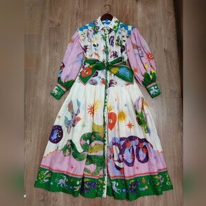 ALÉMAIS Lou Benesch Seeker belted printed ramie shirt dress